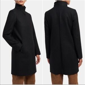 Theory Pea Coat Layti High Collar Wool Cashmere Blend Coat Black Size Small